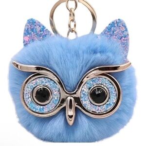 Blue Owl Poof Ball Key Chain New